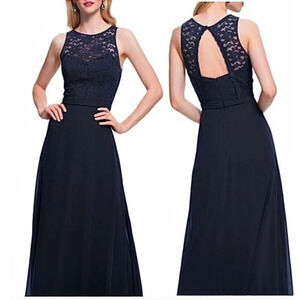 NEW, Bill Levkoff, 7027 Lace Chiffon Dress,‎ Navy